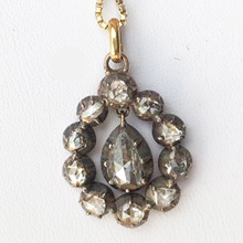 Victorian silver top diamond pendent. Nobel Antique jewelry Store, Santa Monica. Made in America.Circa 1880s.